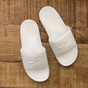White Nike slides